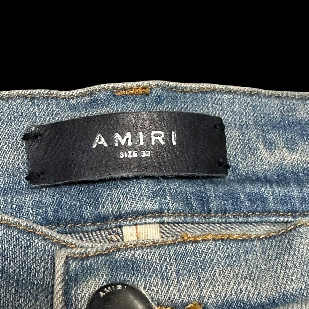 $1390 Amiri Men's Artpatch Distressed Jeans Light Denim Embelished Blue Sz 33 - Picture 6 of 14